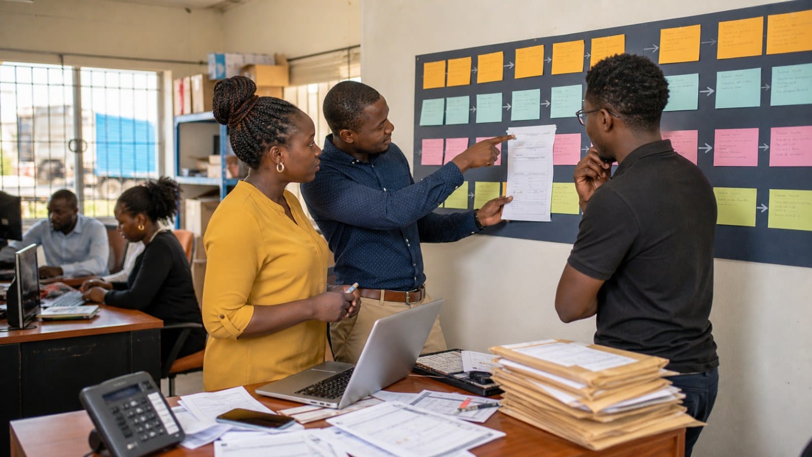 Ruiru operations team reviewing a business automation workflow with approvals payments and reports