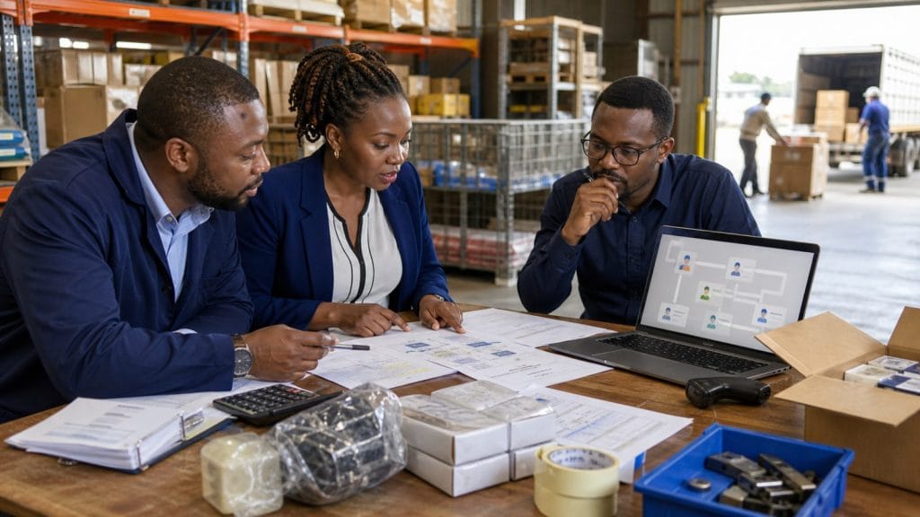 Business system developers Ruiru requirements workshop in a warehouse office