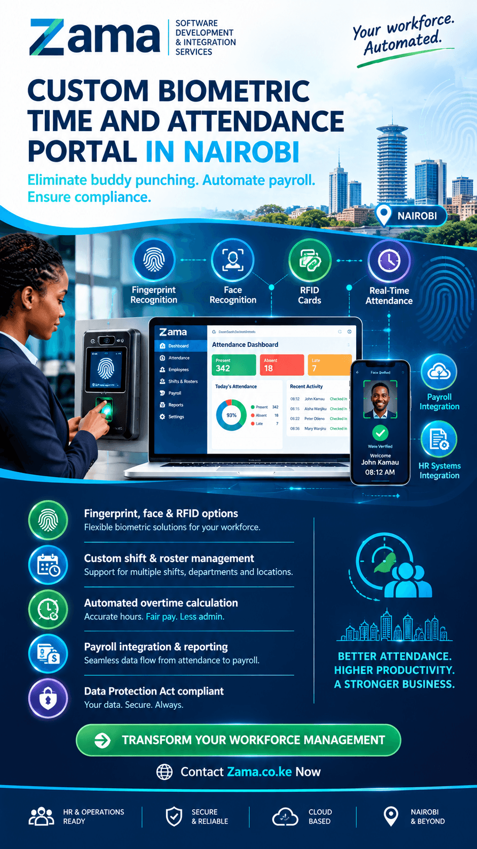 Custom biometric time and attendance portal in Nairobi