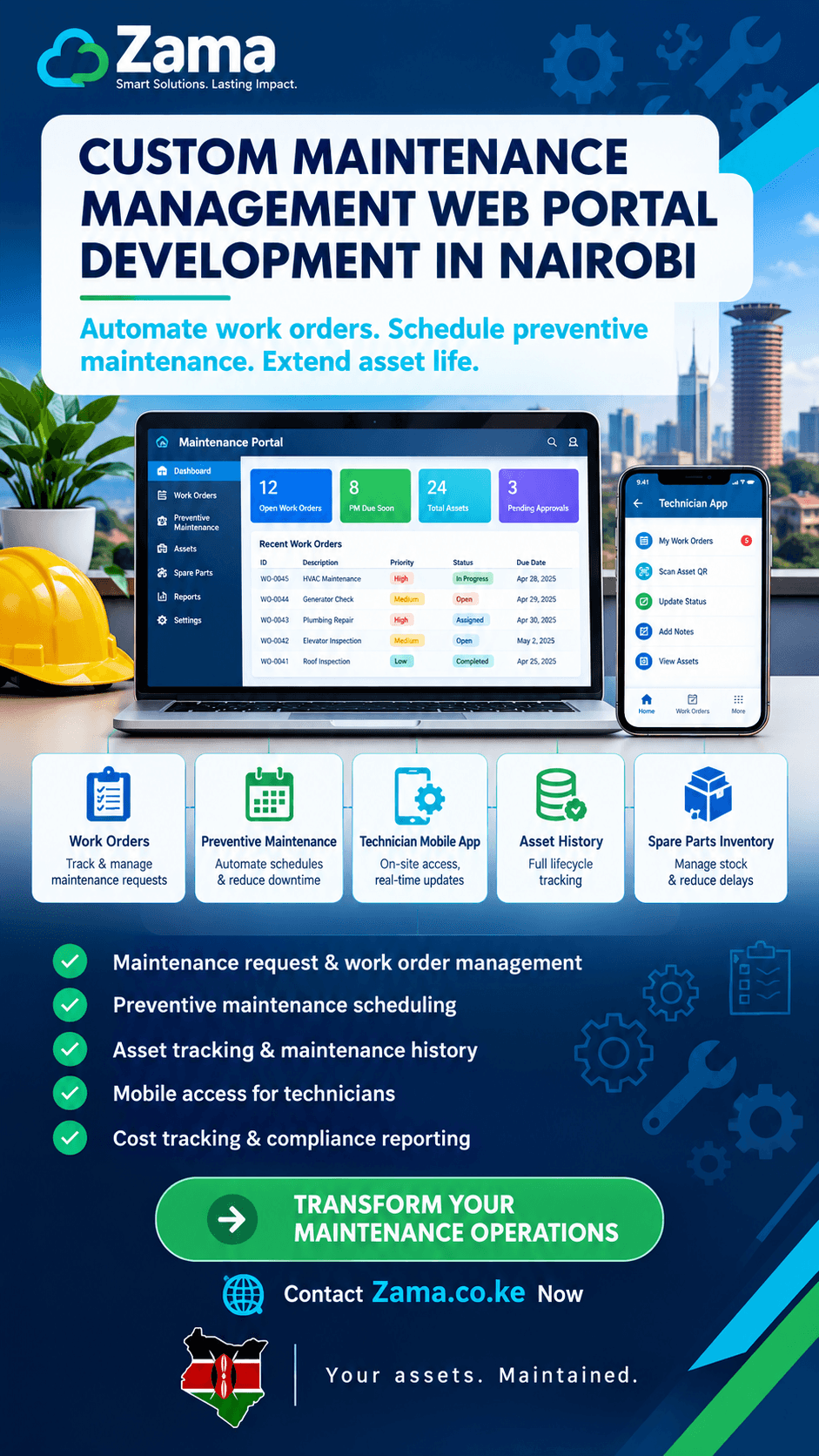 Custom maintenance management web portal development in Nairobi