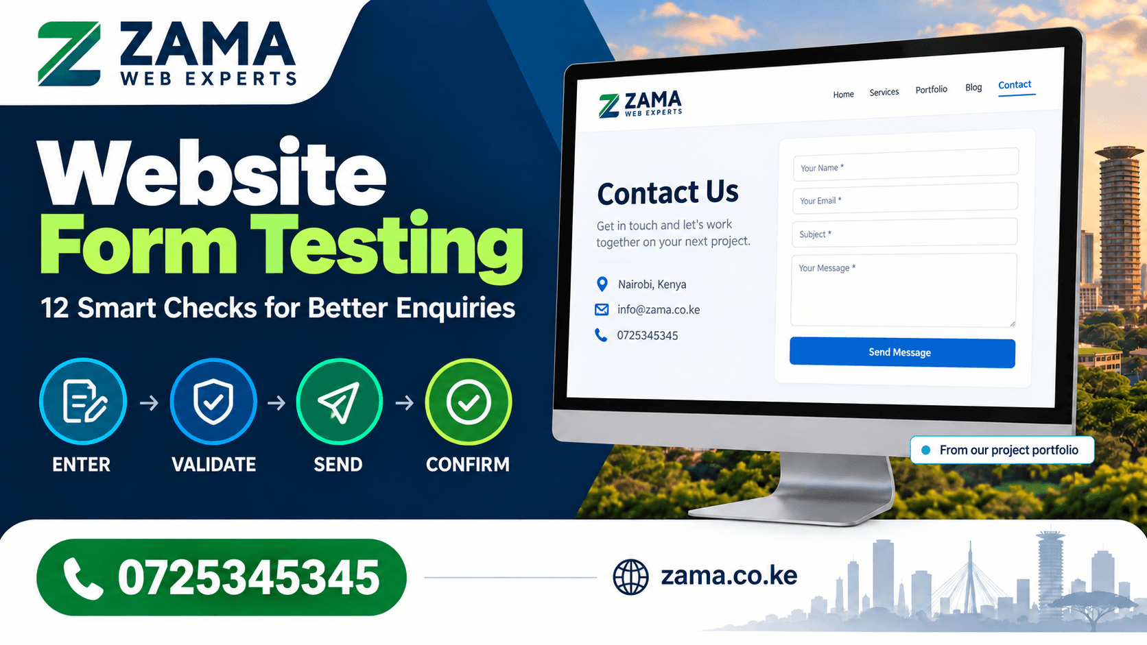 website form testing guide by Zama Web Experts — 0725345345