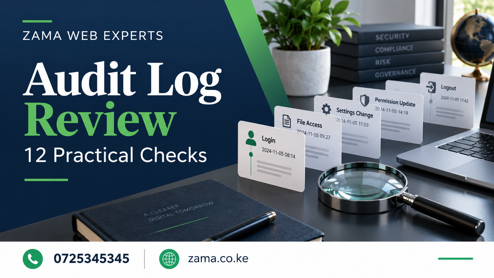 Audit Log Review illustration — call 0725345345