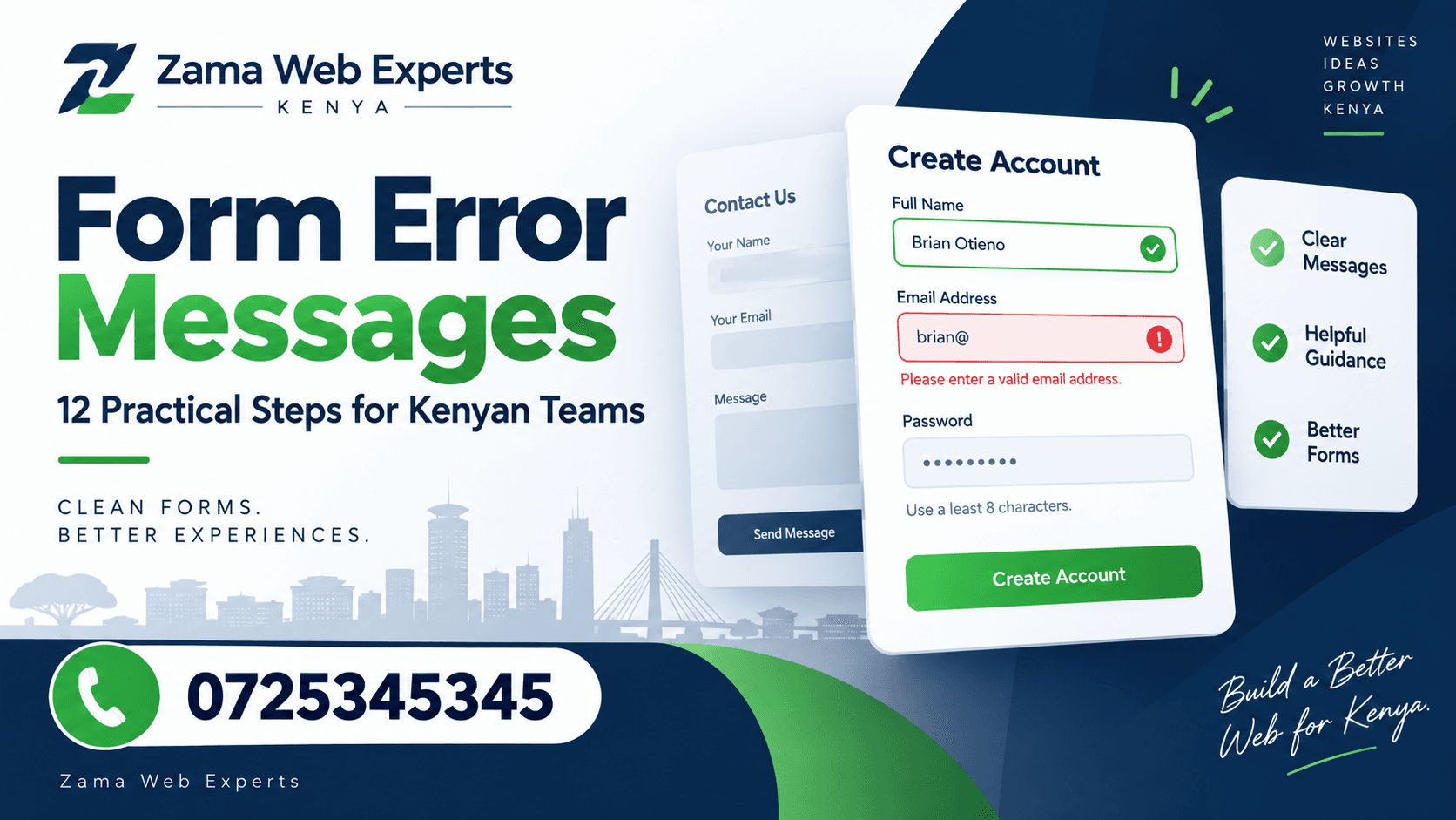 Form error messages with Zama Web Experts; call 0725345345