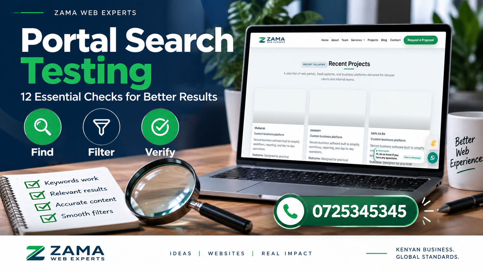 portal search testing — Zama Web Experts. Call 0725345345.
