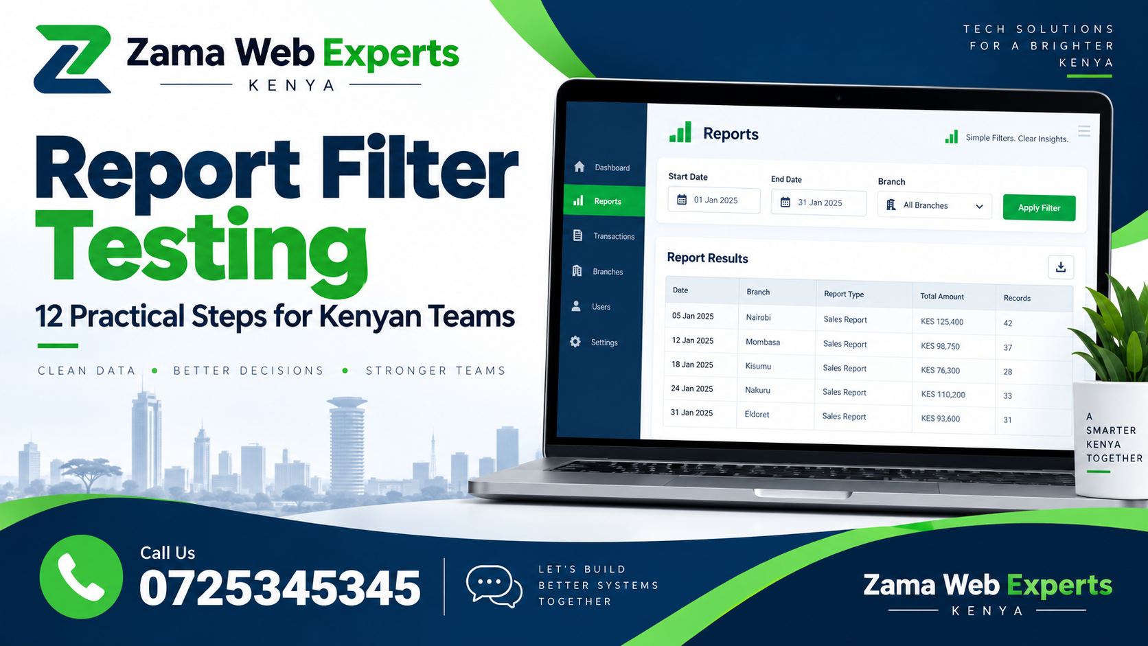 Report filter testing with Zama Web Experts; call 0725345345