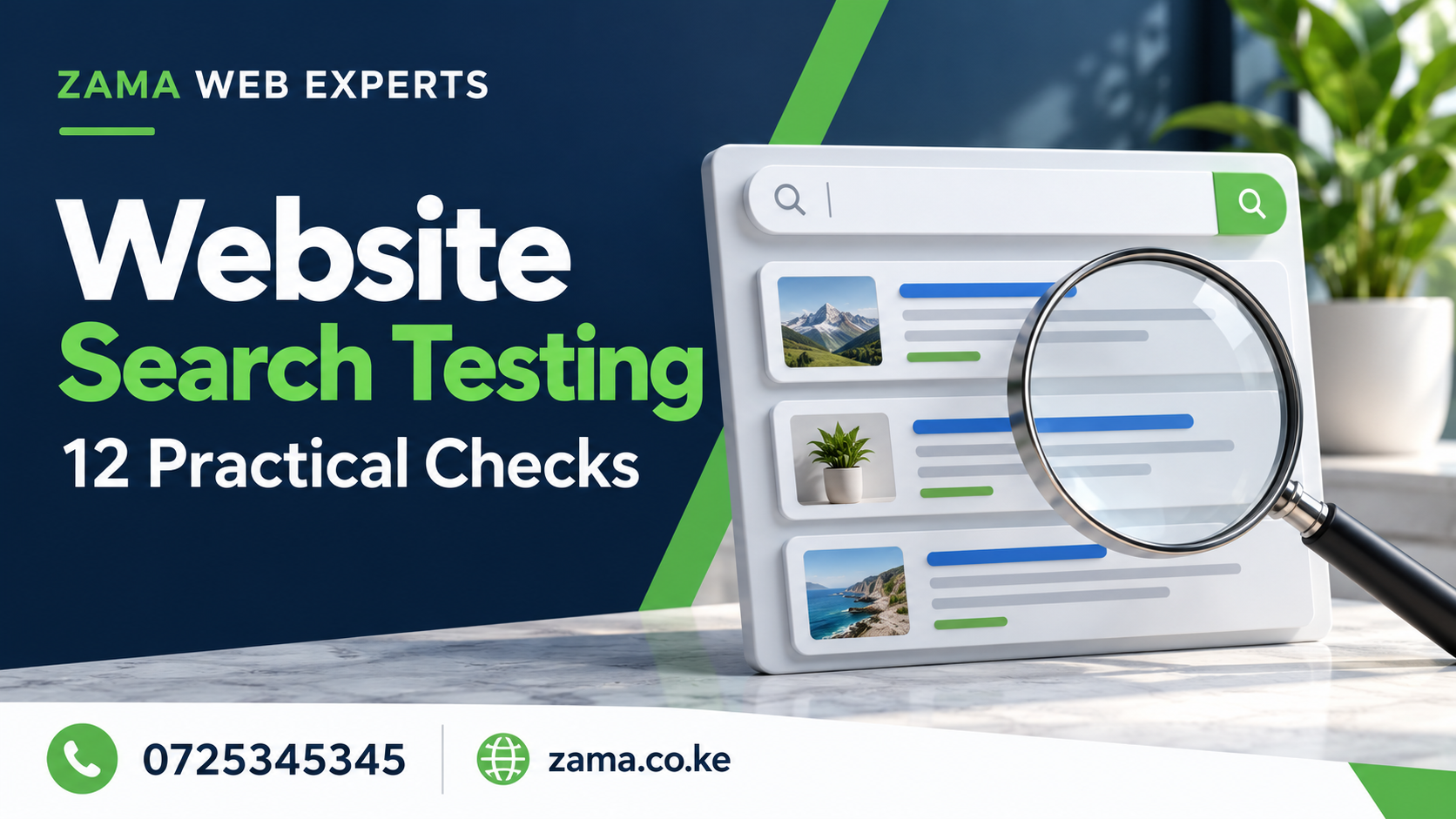 Website Search Testing illustration — call 0725345345